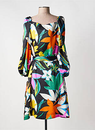 Robe mi-longue imprimé fleurs manches longues noir JOSEPH RIBKOFF femme
