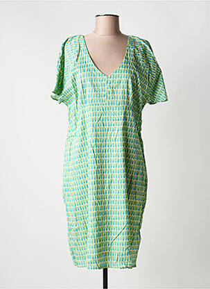 Robe mi-longue imprimé fantaisie manches courtes vert LA FIANCÉE femme