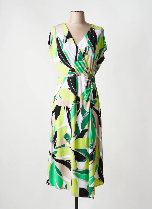 Robe mi-longue imprimé fleurs manches courtes vert JOSEPH RIBKOFF femme
