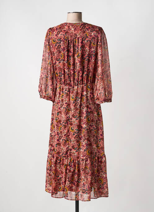 Robe mi-longue imprimé fleurs manches longues rose C'EST BEAU LA VIE femme