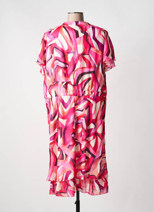 Robe mi-longue imprimé fantaisie manches courtes rose CHRISTINE LAURE femme