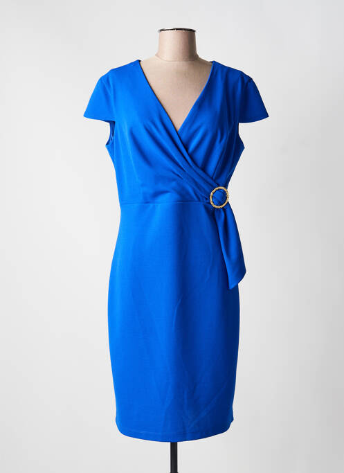 Robe mi-longue tissage crêpe manches courtes bleu FRANK LYMAN femme