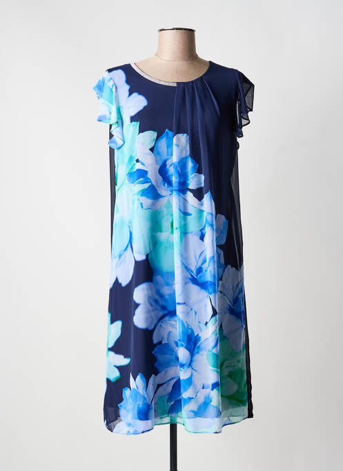 Robe mi-longue coupe fluide manches courtes bleu FRANK LYMAN femme