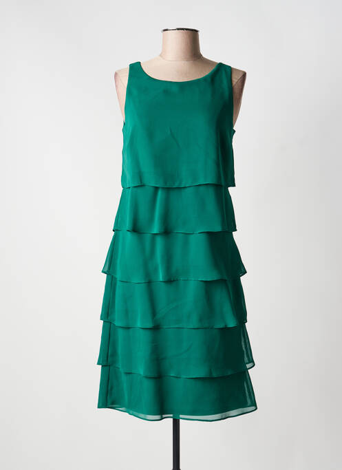 Robe mi-longue tissage crêpe sans manche vert VERA MONT femme