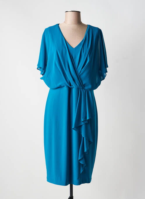 Robe mi-longue fermeture zippée au dos manches courtes bleu JOSEPH RIBKOFF femme