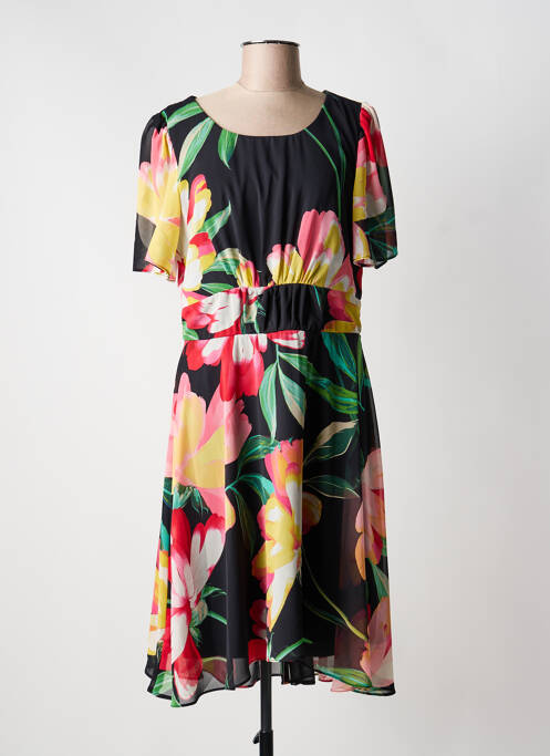 Robe mi-longue imprimé fleurs manches courtes noir FRANK LYMAN femme