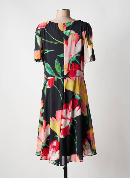 Robe mi-longue imprimé fleurs manches courtes noir FRANK LYMAN femme