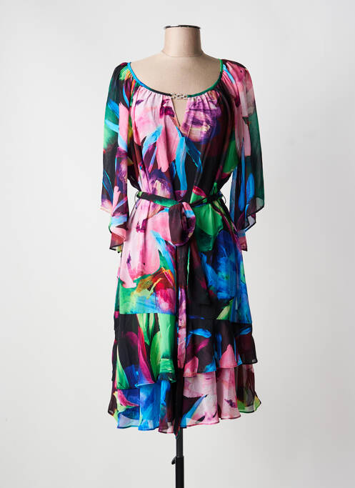 Robe mi-longue imprimé fleurs manches longues noir JOSEPH RIBKOFF femme
