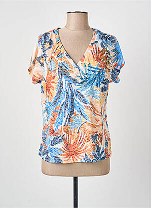 T-shirt col v manches courtes bleu CHRISTINE LAURE femme