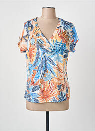 T-shirt col v manches courtes bleu CHRISTINE LAURE femme