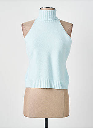 Pull col roulé coupe cintrée sans manche bleu CARTA LIBERA femme