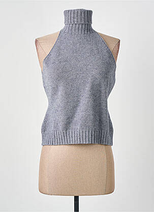 Pull col roulé tissage chiné sans manche gris CARTA LIBERA femme