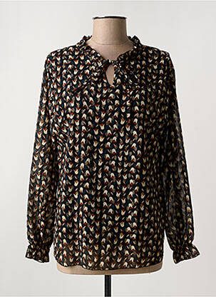 Blouse imprimé fantaisie manches longues noir COULEURS DU TEMPS femme