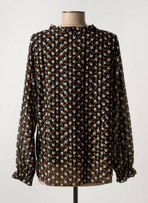 Blouse imprimé fantaisie manches longues noir COULEURS DU TEMPS femme