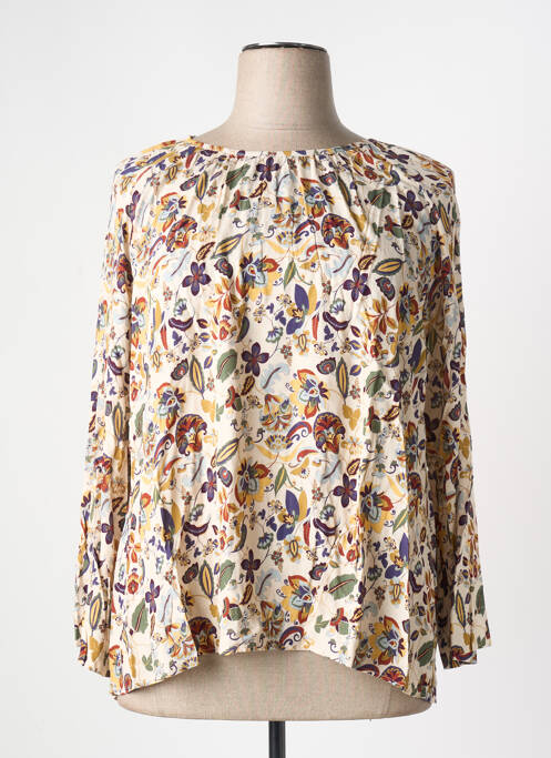 Blouse tissage popeline manches longues beige GRIFFON femme