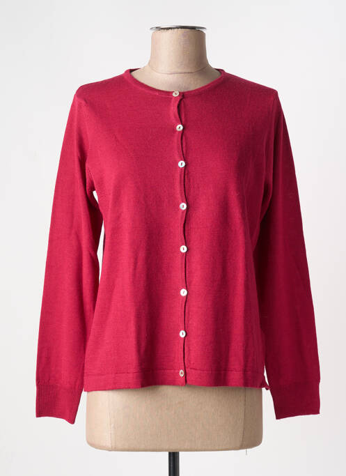 Gilet manches longues fermeture boutonnée sur le devant rose fonce QUATRE VINGT JOURS femme