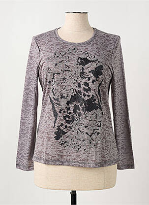 T-shirt sérigraphie avec strass manches longues gris BARBARA LEBEK femme