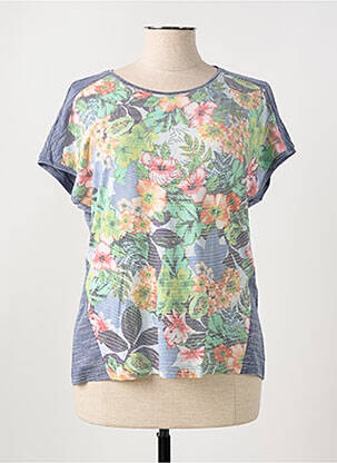 T-shirt sérigraphie avec strass manches courtes bleu BARBARA LEBEK femme