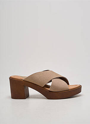 Mules/sabots semi compensé talon de 4 à 6cm beige BIO NATURA femme
