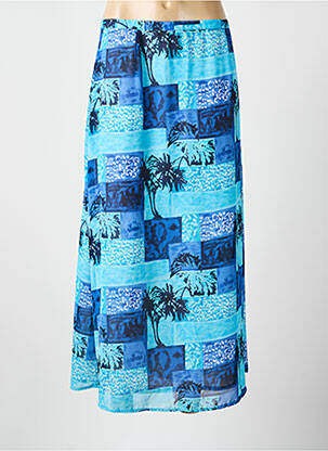 Jupe longue imprimé fantaisie bleu CLAUDE D'ALBAN femme