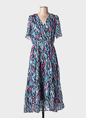 Robe mi-longue imprimé fantaisie manches courtes bleu GRACE & MILA femme