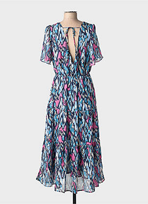 Robe mi-longue imprimé fantaisie manches courtes bleu GRACE & MILA femme