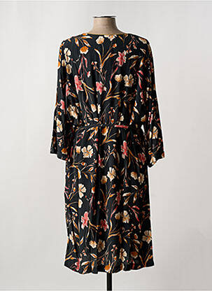 Robe mi-longue imprimé fleurs manches 3/4 noir GRIFFON femme