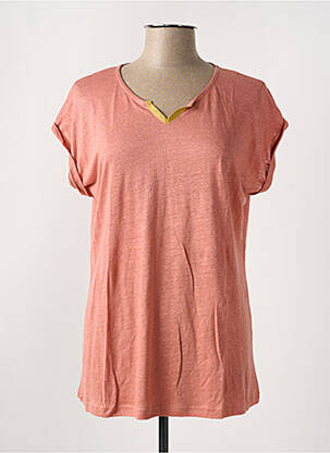 T-shirt col v manches courtes rose I.ODENA femme