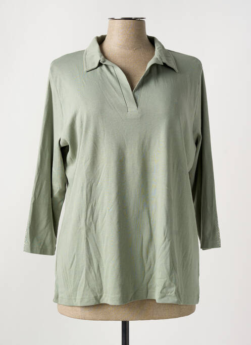 Polo sérigraphie avec strass manches 3/4 vert I.ODENA femme