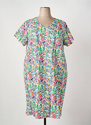 Robe mi-longue imprimé fleurs manches courtes vert GUY DUBOUIS femme
