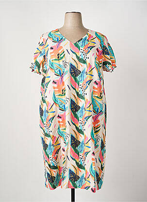 Robe mi-longue imprimé fleurs manches courtes vert GUY DUBOUIS femme