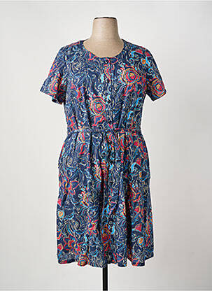 Robe mi-longue imprimé fantaisie manches courtes bleu GUY DUBOUIS femme
