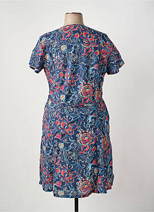 Robe mi-longue imprimé fantaisie manches courtes bleu GUY DUBOUIS femme