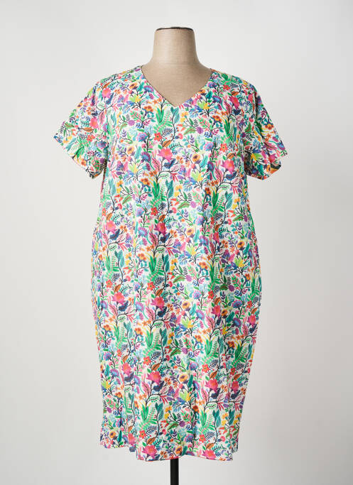 Robe mi-longue imprimé fleurs manches courtes vert GUY DUBOUIS femme