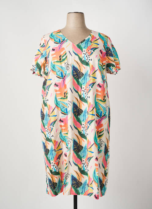 Robe mi-longue imprimé fleurs manches courtes vert GUY DUBOUIS femme