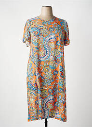 Robe mi-longue fermeture zippée au dos manches courtes orange GUY DUBOUIS femme