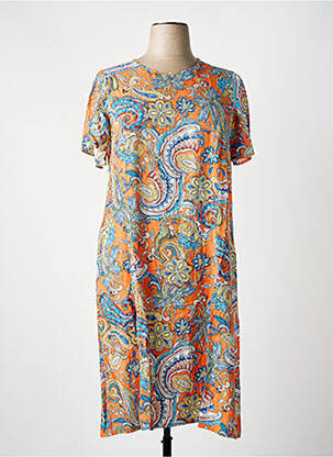 Robe mi-longue fermeture zippée au dos manches courtes orange GUY DUBOUIS femme