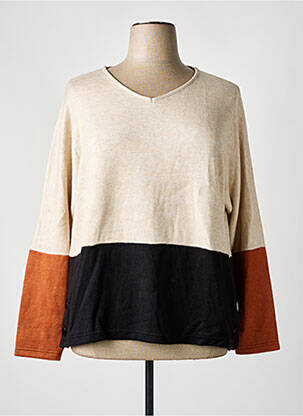 Pull tissage chiné manches longues beige QUATRE VINGT JOURS femme