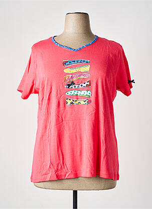 T-shirt col v manches courtes rose I.ODENA femme