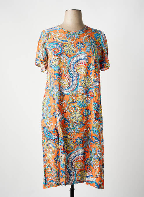 Robe mi-longue fermeture zippée au dos manches courtes orange GUY DUBOUIS femme
