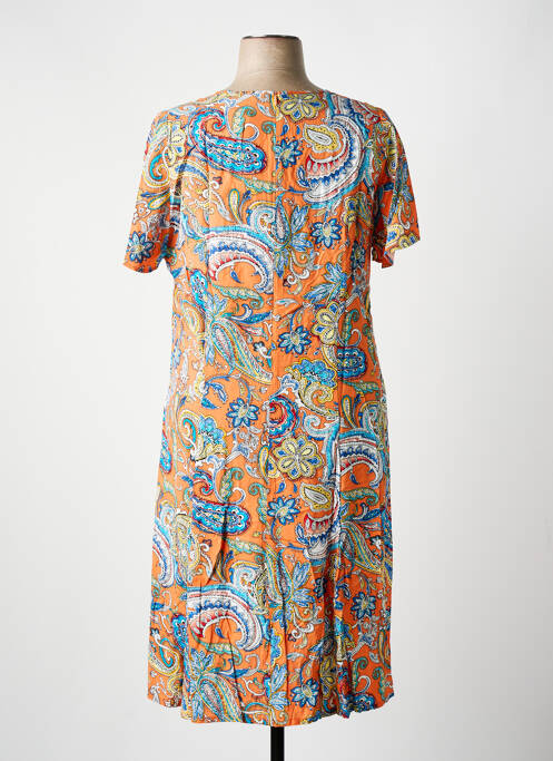 Robe mi-longue fermeture zippée au dos manches courtes orange GUY DUBOUIS femme