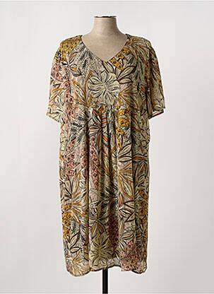 Robe mi-longue coupe fluide manches courtes beige GRIFFON femme