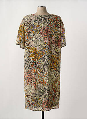 Robe mi-longue coupe fluide manches courtes beige GRIFFON femme