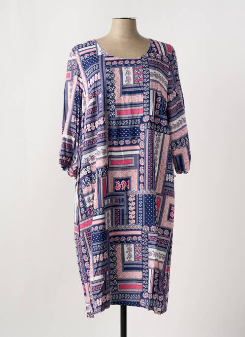 Robe mi-longue imprimé fleurs manches 3/4 bleu GRIFFON femme