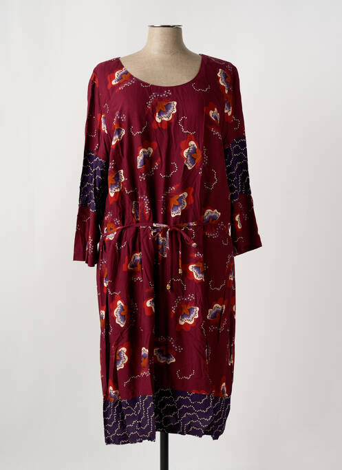 Robe mi-longue imprimé fleurs manches 3/4 rouge GRIFFON femme