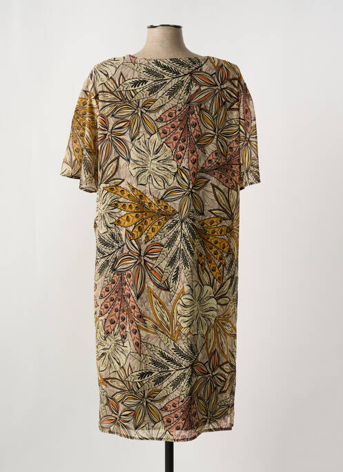 Robe mi-longue coupe fluide manches courtes beige GRIFFON femme