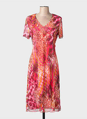 Robe mi-longue imprimé fantaisie manches courtes rose GRIFFON femme