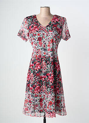 Robe mi-longue imprimé fleurs manches courtes noir GRIFFON femme