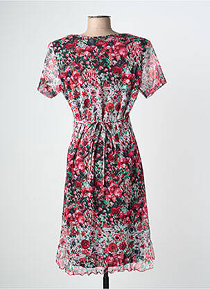 Robe mi-longue imprimé fleurs manches courtes noir GRIFFON femme