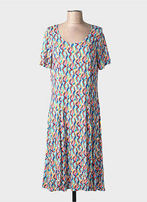 Robe mi-longue imprimé fantaisie manches courtes bleu GRIFFON femme